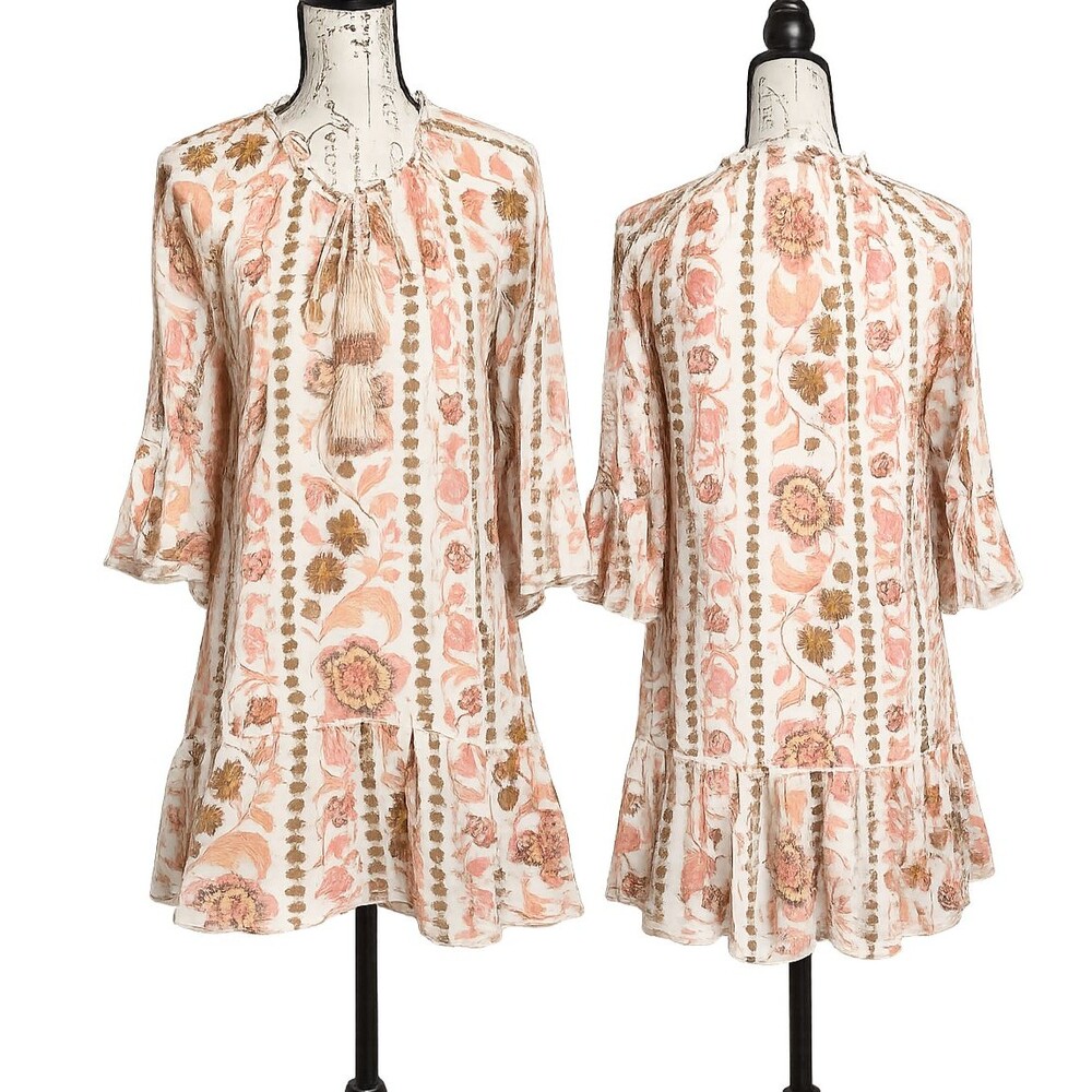 Debbie Katz South Beach Floral Tassel Cover Up Dress Tunic Women's Medium Boho